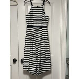 HUNTER BELL Black and White Striped Midi Dress